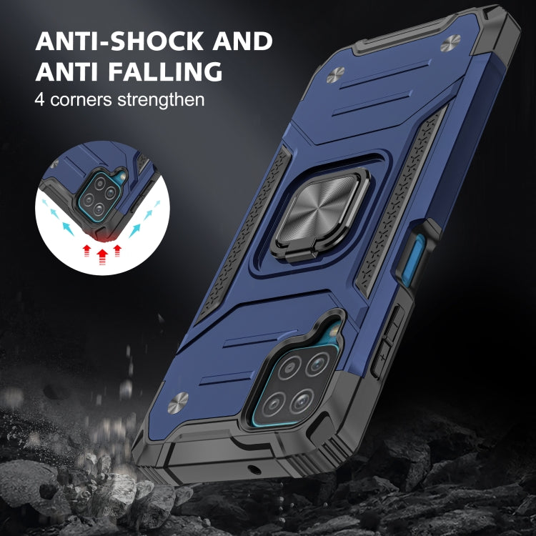 For Samsung Galaxy A12 Magnetic Armor Shockproof TPU + PC Case with Metal Ring Holder