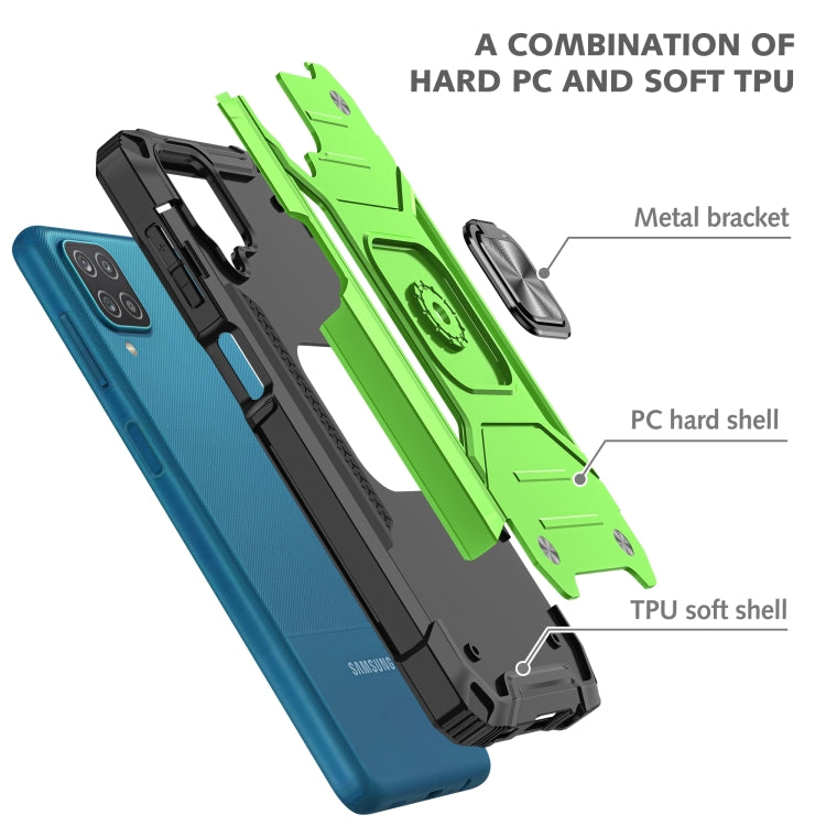 For Samsung Galaxy A12 Magnetic Armor Shockproof TPU + PC Case with Metal Ring Holder