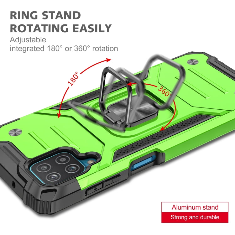 For Samsung Galaxy A12 Magnetic Armor Shockproof TPU + PC Case with Metal Ring Holder