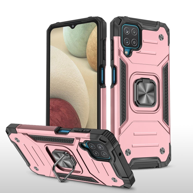 For Samsung Galaxy A12 Magnetic Armor Shockproof TPU + PC Case with Metal Ring Holder