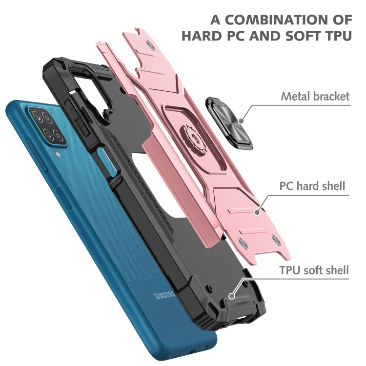 For Samsung Galaxy A12 Magnetic Armor Shockproof TPU + PC Case with Metal Ring Holder