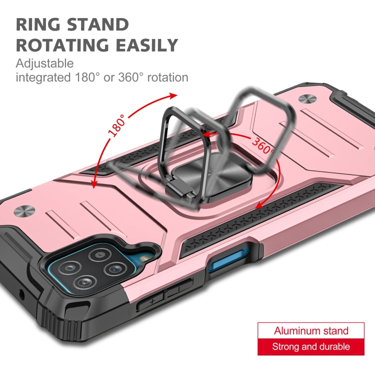 For Samsung Galaxy A12 Magnetic Armor Shockproof TPU + PC Case with Metal Ring Holder