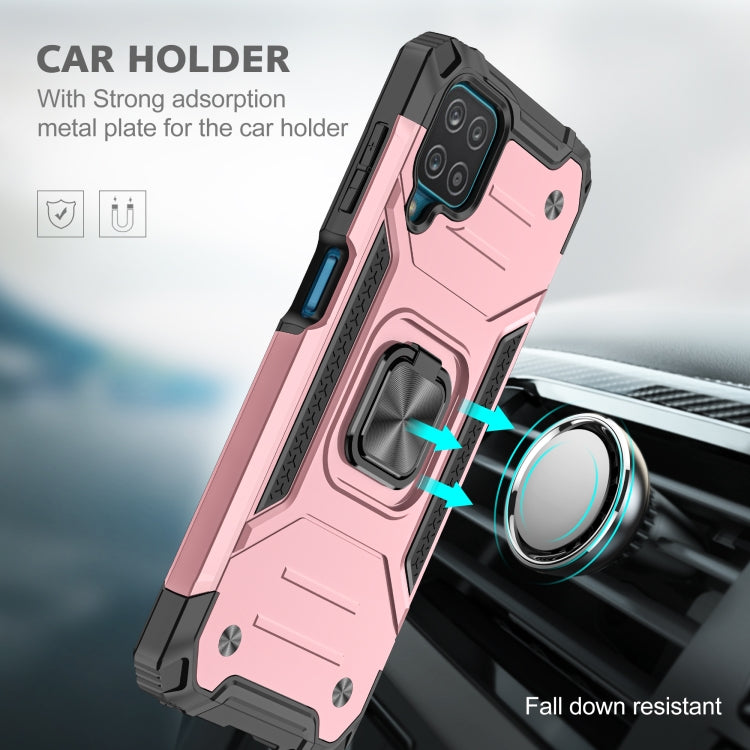 For Samsung Galaxy A12 Magnetic Armor Shockproof TPU + PC Case with Metal Ring Holder