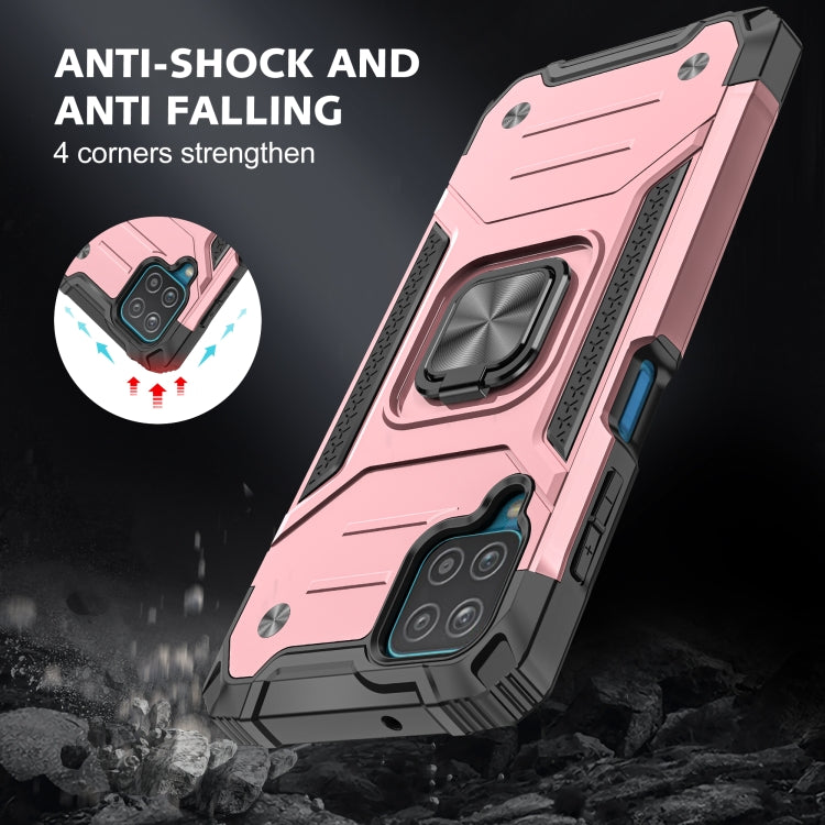 For Samsung Galaxy A12 Magnetic Armor Shockproof TPU + PC Case with Metal Ring Holder
