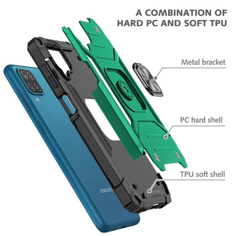 For Samsung Galaxy A12 Magnetic Armor Shockproof TPU + PC Case with Metal Ring Holder