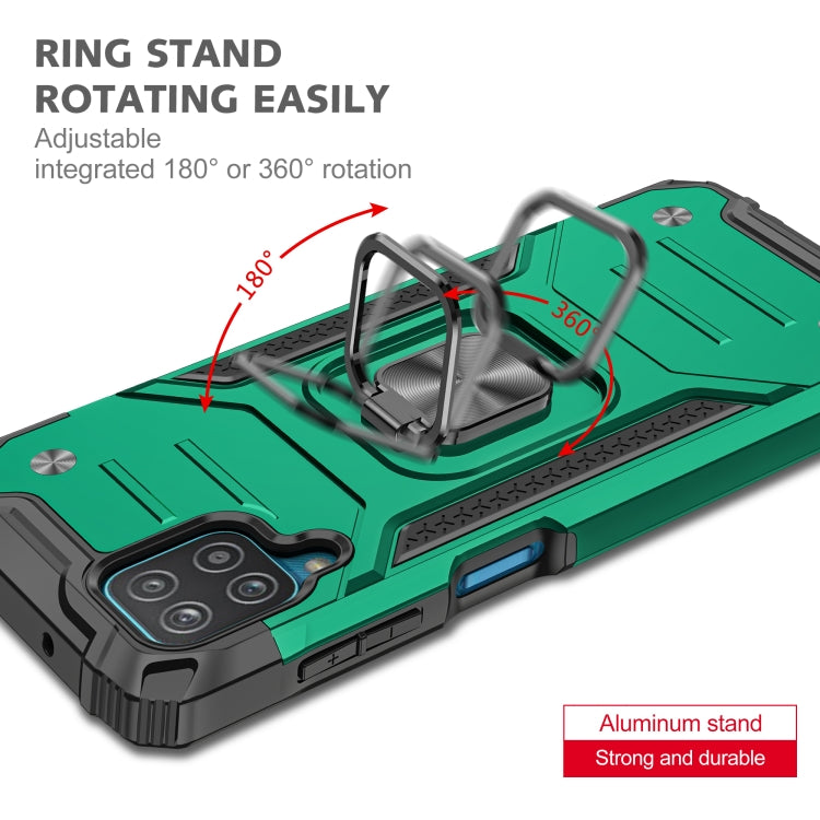 For Samsung Galaxy A12 Magnetic Armor Shockproof TPU + PC Case with Metal Ring Holder