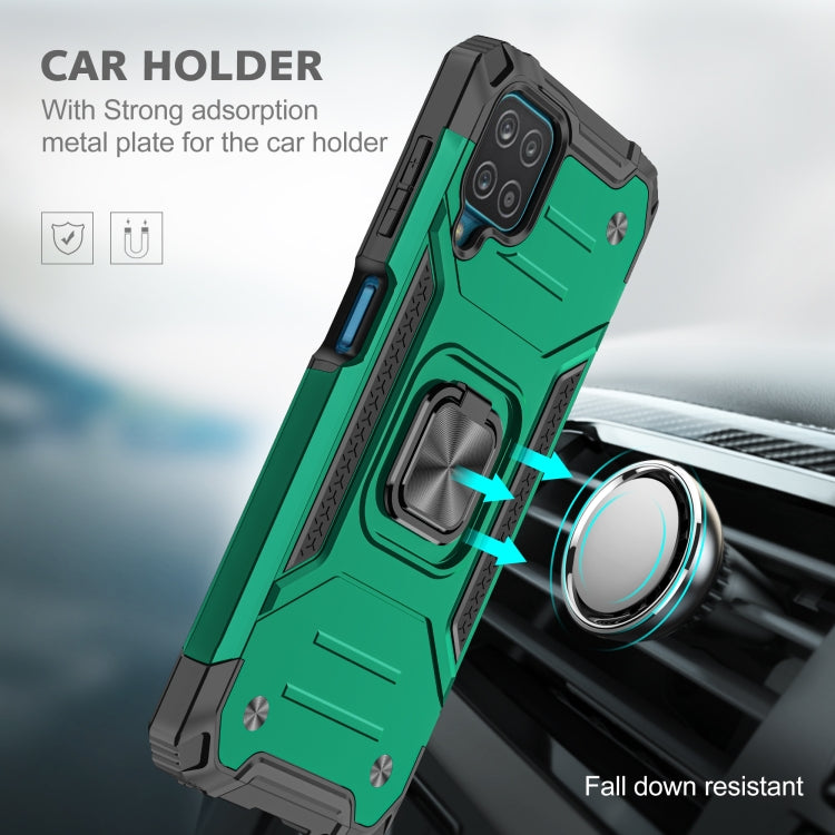 For Samsung Galaxy A12 Magnetic Armor Shockproof TPU + PC Case with Metal Ring Holder