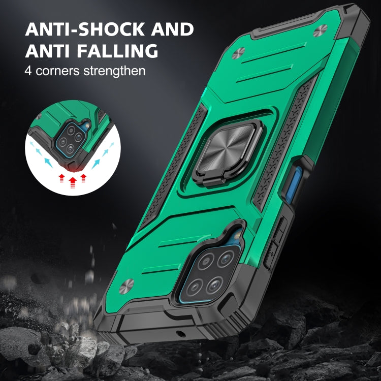 For Samsung Galaxy A12 Magnetic Armor Shockproof TPU + PC Case with Metal Ring Holder