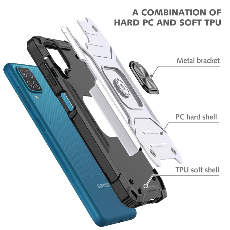 For Samsung Galaxy A12 Magnetic Armor Shockproof TPU + PC Case with Metal Ring Holder