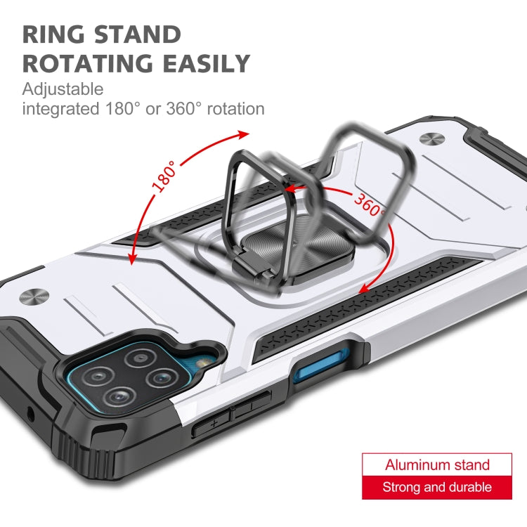 For Samsung Galaxy A12 Magnetic Armor Shockproof TPU + PC Case with Metal Ring Holder