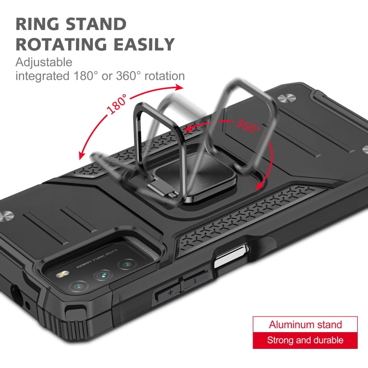 For Xiaomi Poco M3 Magnetic Armor Shockproof TPU + PC Case with Metal Ring Holder