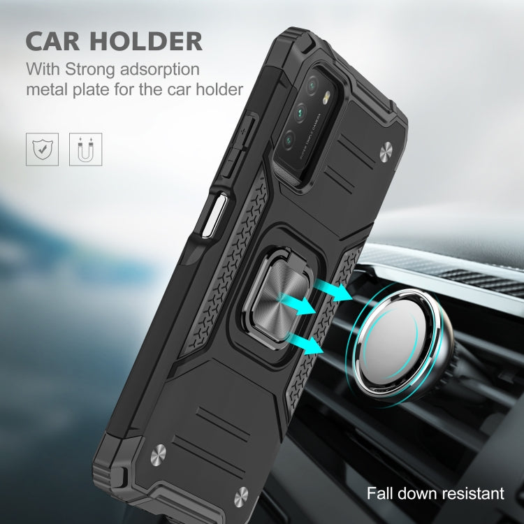 For Xiaomi Poco M3 Magnetic Armor Shockproof TPU + PC Case with Metal Ring Holder