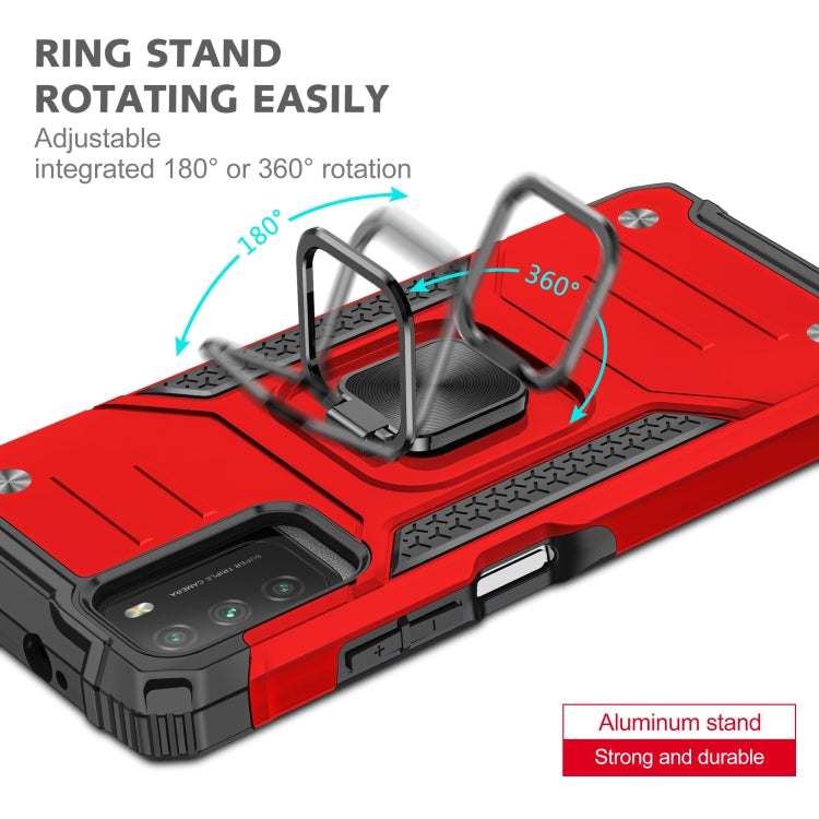 For Xiaomi Poco M3 Magnetic Armor Shockproof TPU + PC Case with Metal Ring Holder