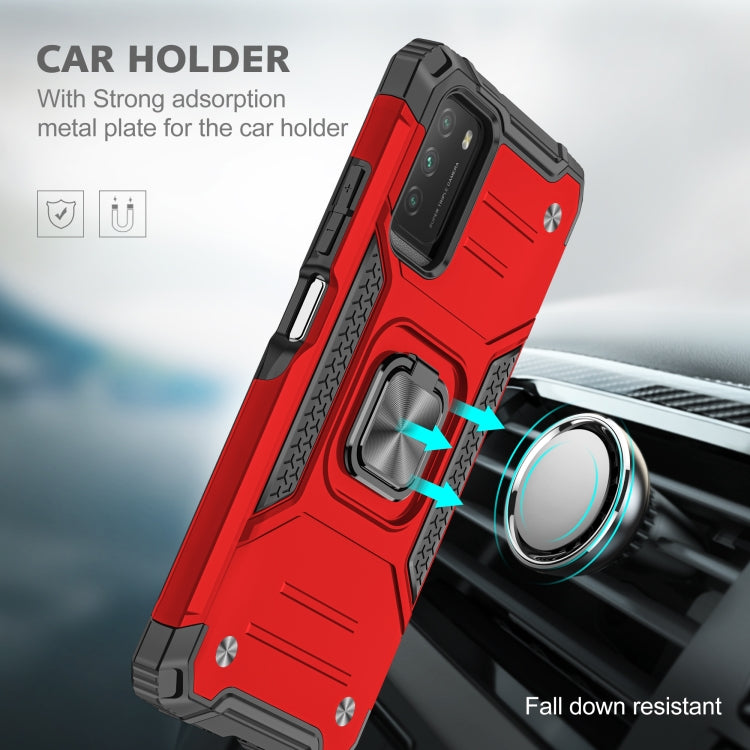 For Xiaomi Poco M3 Magnetic Armor Shockproof TPU + PC Case with Metal Ring Holder