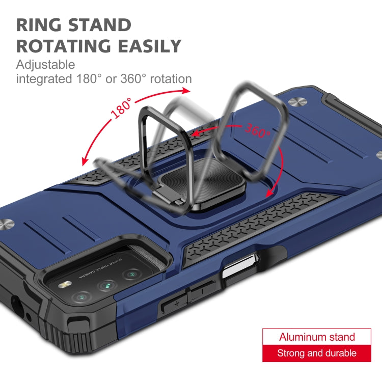 For Xiaomi Poco M3 Magnetic Armor Shockproof TPU + PC Case with Metal Ring Holder