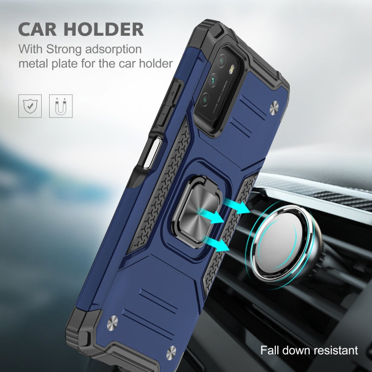 For Xiaomi Poco M3 Magnetic Armor Shockproof TPU + PC Case with Metal Ring Holder