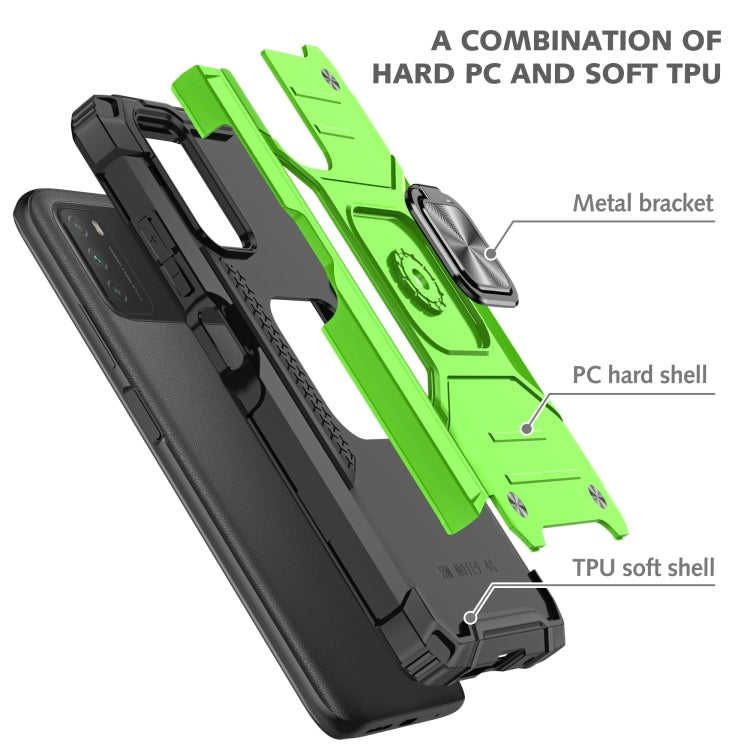 For Xiaomi Poco M3 Magnetic Armor Shockproof TPU + PC Case with Metal Ring Holder