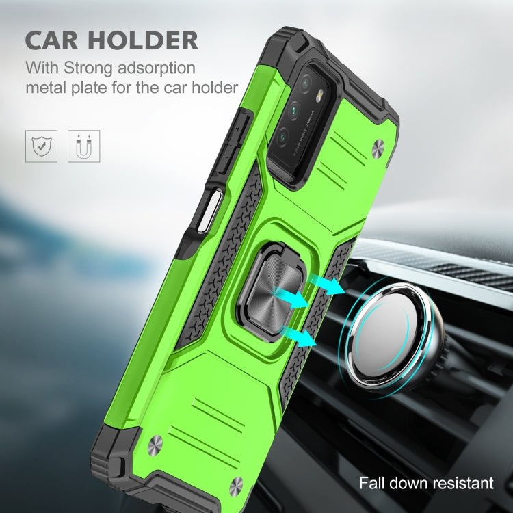 For Xiaomi Poco M3 Magnetic Armor Shockproof TPU + PC Case with Metal Ring Holder