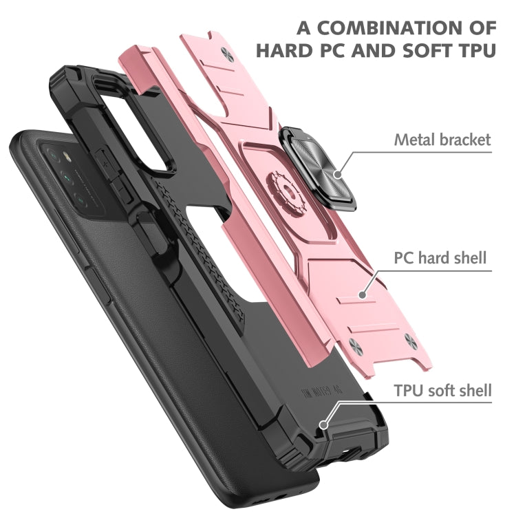 For Xiaomi Poco M3 Magnetic Armor Shockproof TPU + PC Case with Metal Ring Holder