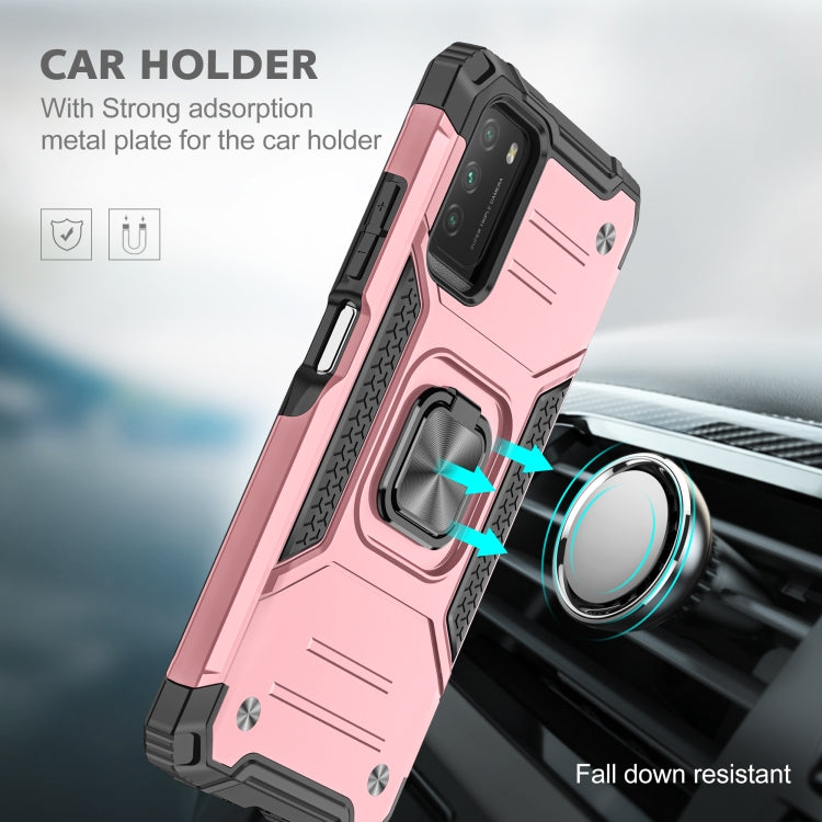 For Xiaomi Poco M3 Magnetic Armor Shockproof TPU + PC Case with Metal Ring Holder