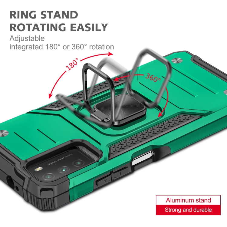For Xiaomi Poco M3 Magnetic Armor Shockproof TPU + PC Case with Metal Ring Holder