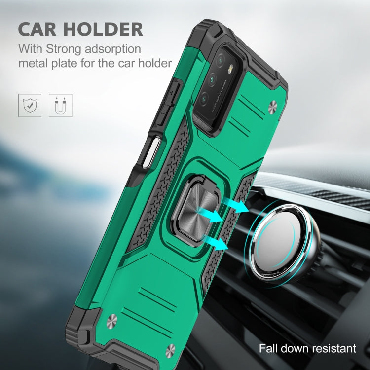 For Xiaomi Poco M3 Magnetic Armor Shockproof TPU + PC Case with Metal Ring Holder