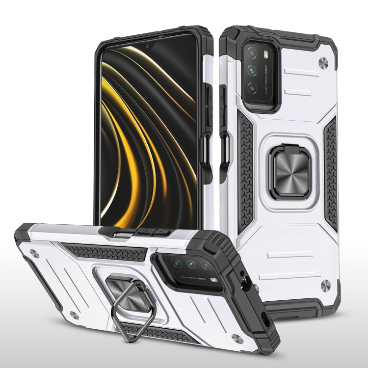 For Xiaomi Poco M3 Magnetic Armor Shockproof TPU + PC Case with Metal Ring Holder