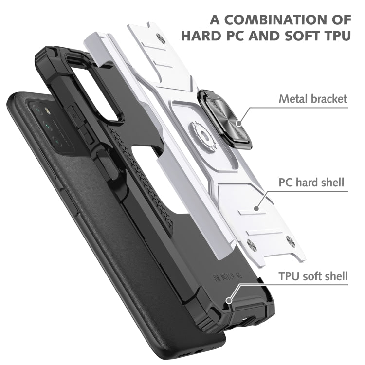 For Xiaomi Poco M3 Magnetic Armor Shockproof TPU + PC Case with Metal Ring Holder