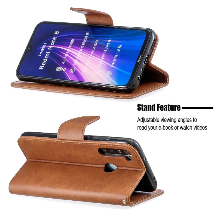 For Xiaomi Redmi Note 8 Retro Lambskin Texture Pure Color Horizontal Flip PU Leather Case with Holder & Card Slots & Wallet & Lanyard