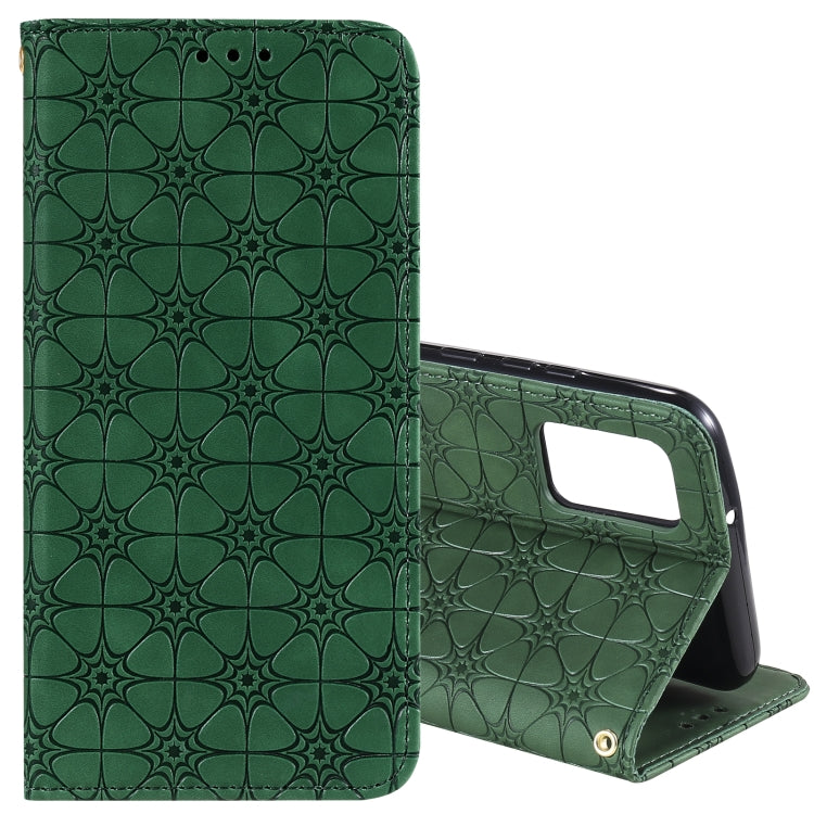 For Samsung Galaxy A02s (EU Version) Lucky Flowers Embossing Pattern Magnetic Horizontal Flip Leather Case with Holder & Card Slots