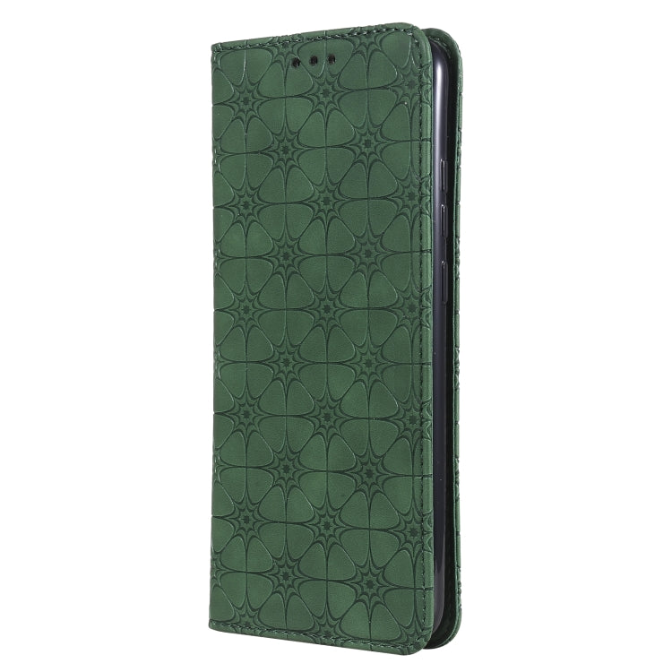 For Samsung Galaxy A02s (EU Version) Lucky Flowers Embossing Pattern Magnetic Horizontal Flip Leather Case with Holder & Card Slots