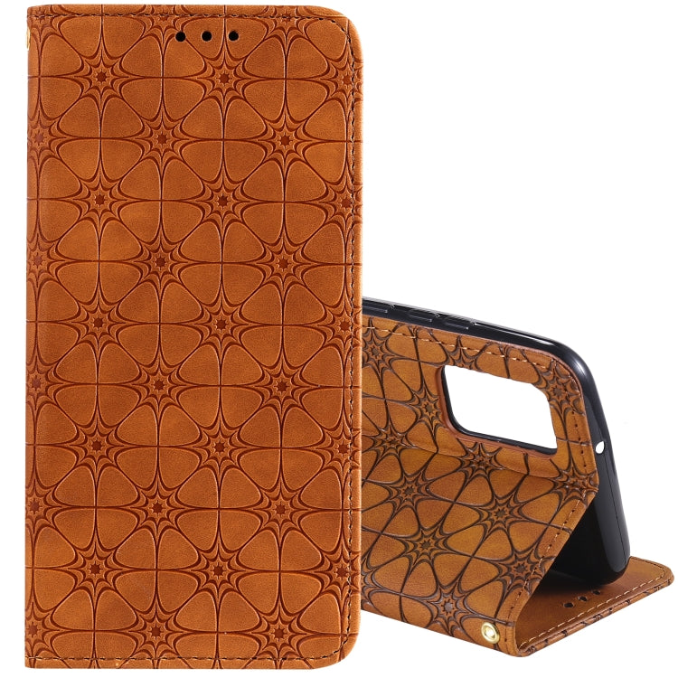 For Samsung Galaxy A02s (EU Version) Lucky Flowers Embossing Pattern Magnetic Horizontal Flip Leather Case with Holder & Card Slots