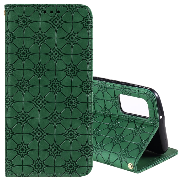 For Samsung Galaxy A02s Lucky Flowers Embossing Pattern Magnetic Horizontal Flip Leather Case with Holder & Card Slots