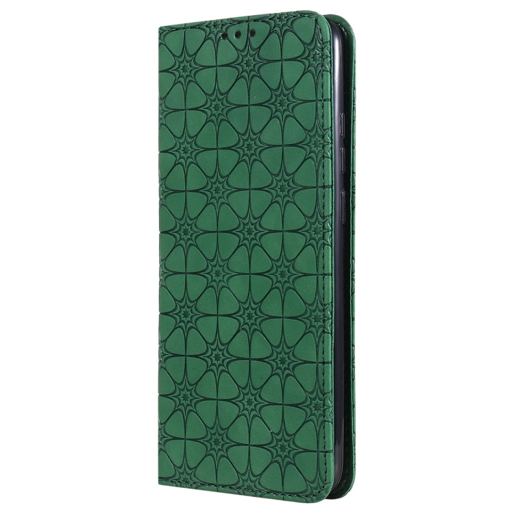 For Samsung Galaxy A02s Lucky Flowers Embossing Pattern Magnetic Horizontal Flip Leather Case with Holder & Card Slots