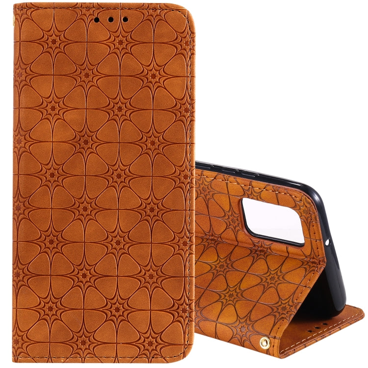 For Samsung Galaxy A02s Lucky Flowers Embossing Pattern Magnetic Horizontal Flip Leather Case with Holder & Card Slots