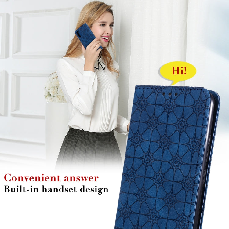 For Samsung Galaxy A02s Lucky Flowers Embossing Pattern Magnetic Horizontal Flip Leather Case with Holder & Card Slots
