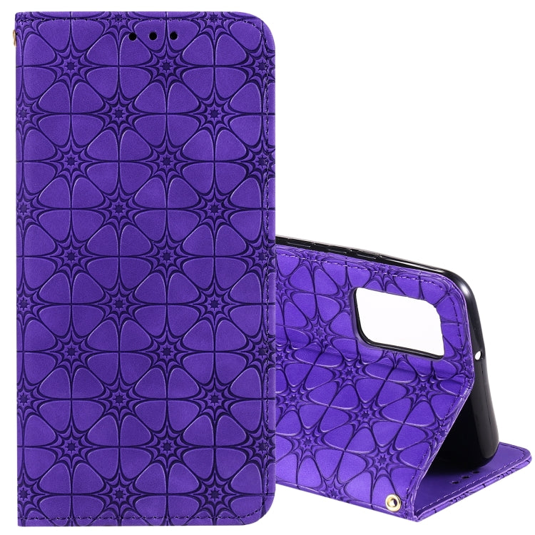 For Samsung Galaxy A02s Lucky Flowers Embossing Pattern Magnetic Horizontal Flip Leather Case with Holder & Card Slots
