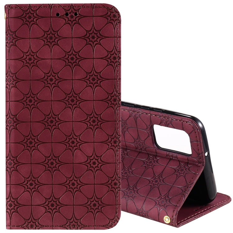 For Samsung Galaxy A02s Lucky Flowers Embossing Pattern Magnetic Horizontal Flip Leather Case with Holder & Card Slots