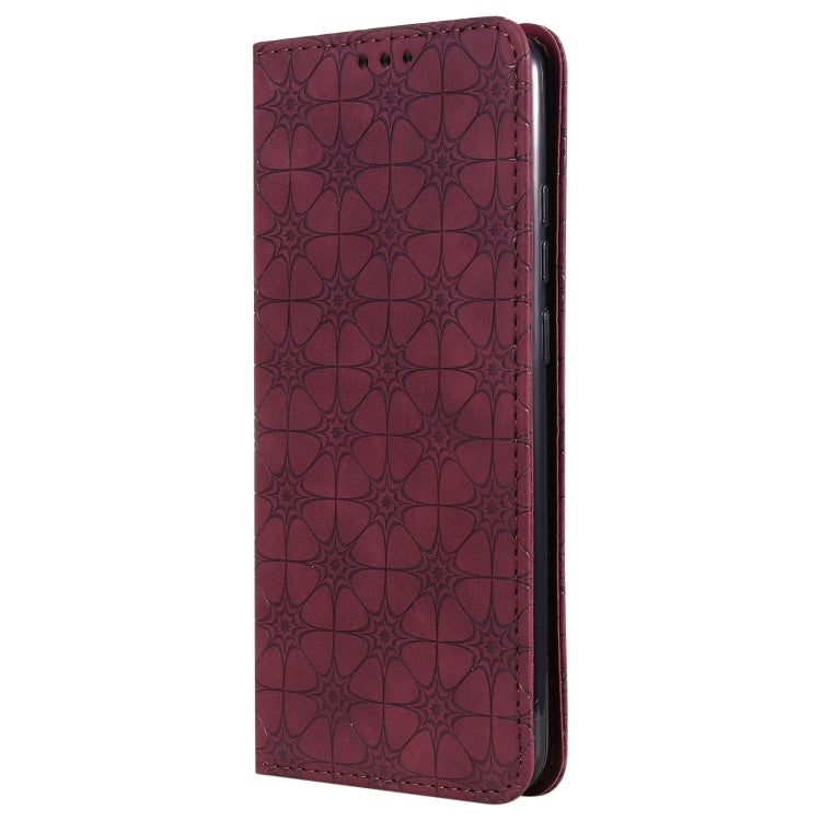 For Samsung Galaxy A02s Lucky Flowers Embossing Pattern Magnetic Horizontal Flip Leather Case with Holder & Card Slots