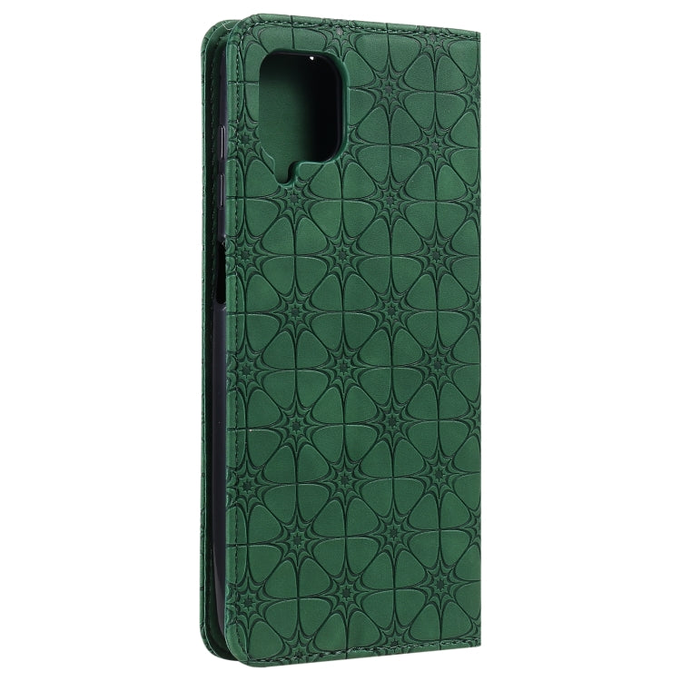 For Samsung Galaxy A12 Lucky Flowers Embossing Pattern Magnetic Horizontal Flip Leather Case with Holder & Card Slots