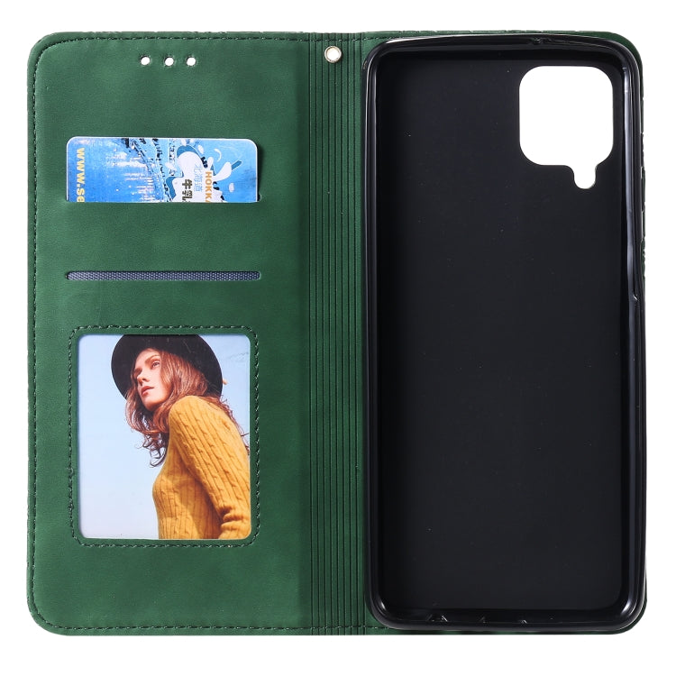 For Samsung Galaxy A12 Lucky Flowers Embossing Pattern Magnetic Horizontal Flip Leather Case with Holder & Card Slots