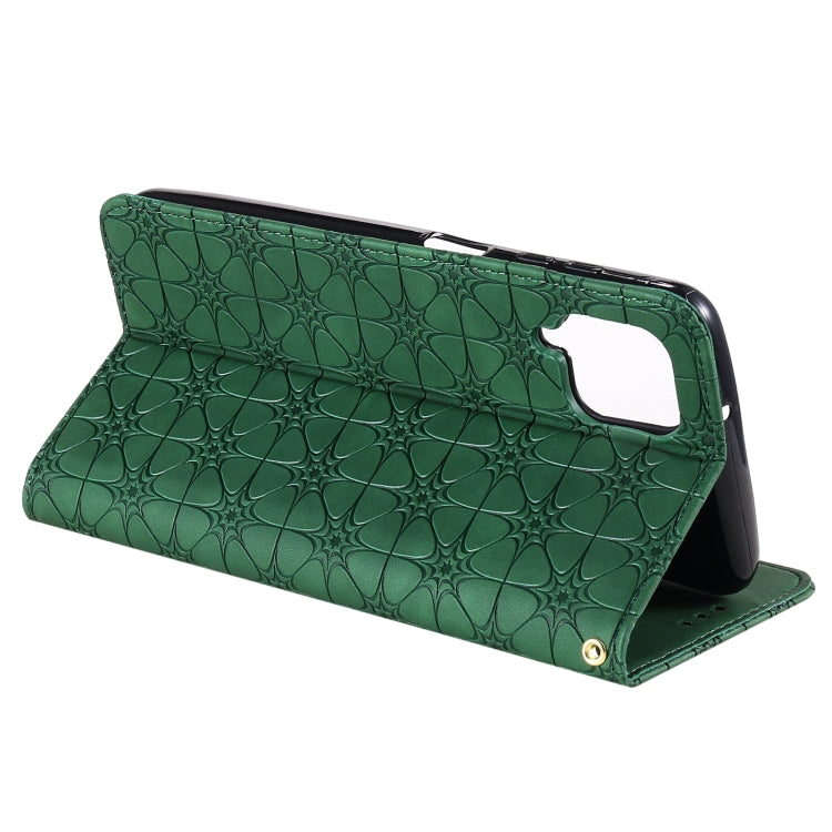 For Samsung Galaxy A12 Lucky Flowers Embossing Pattern Magnetic Horizontal Flip Leather Case with Holder & Card Slots