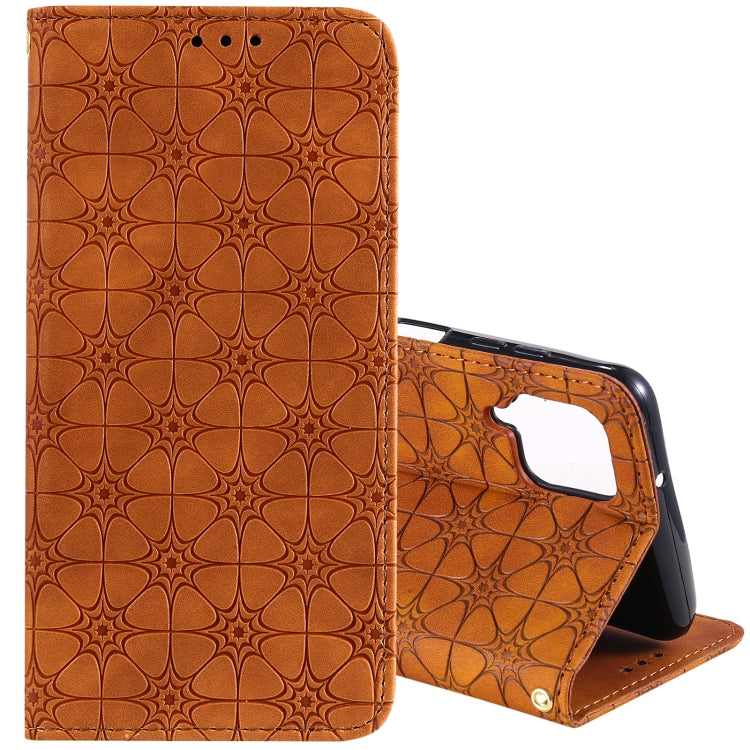 For Samsung Galaxy A12 Lucky Flowers Embossing Pattern Magnetic Horizontal Flip Leather Case with Holder & Card Slots