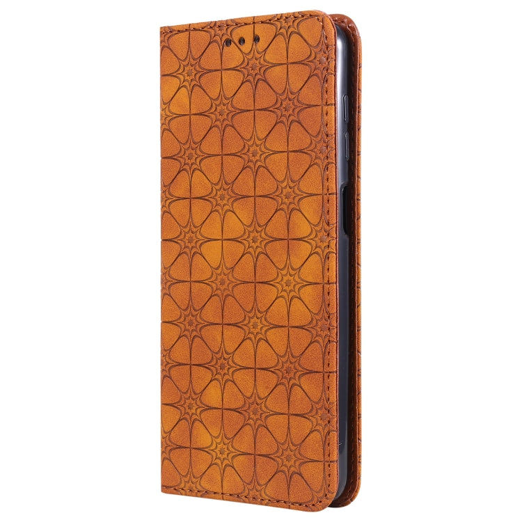 For Samsung Galaxy A12 Lucky Flowers Embossing Pattern Magnetic Horizontal Flip Leather Case with Holder & Card Slots