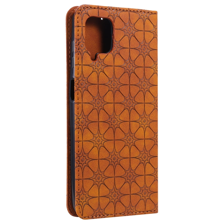 For Samsung Galaxy A12 Lucky Flowers Embossing Pattern Magnetic Horizontal Flip Leather Case with Holder & Card Slots