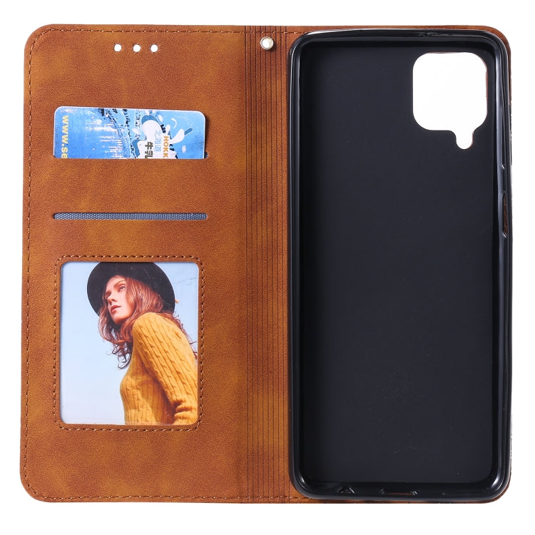 For Samsung Galaxy A12 Lucky Flowers Embossing Pattern Magnetic Horizontal Flip Leather Case with Holder & Card Slots