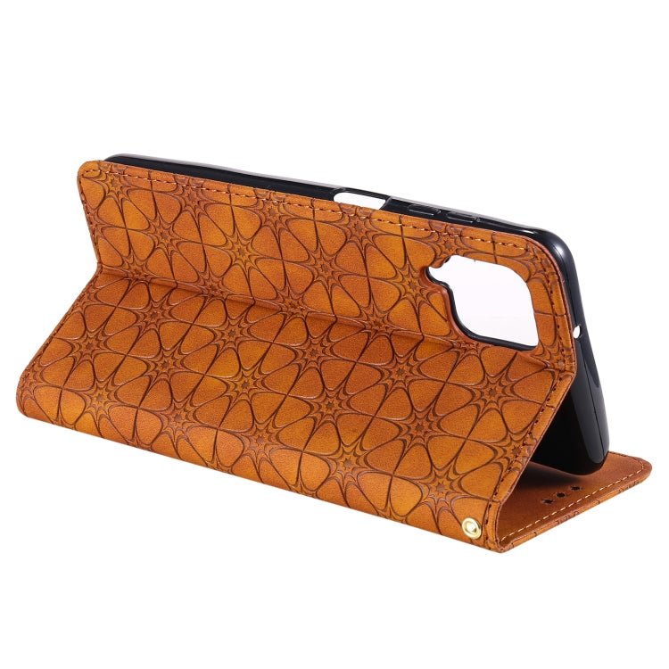 For Samsung Galaxy A12 Lucky Flowers Embossing Pattern Magnetic Horizontal Flip Leather Case with Holder & Card Slots
