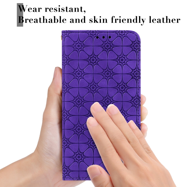 For Samsung Galaxy A12 Lucky Flowers Embossing Pattern Magnetic Horizontal Flip Leather Case with Holder & Card Slots