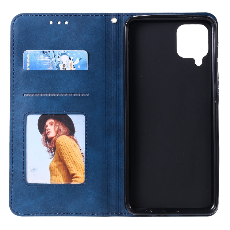 For Samsung Galaxy A12 Lucky Flowers Embossing Pattern Magnetic Horizontal Flip Leather Case with Holder & Card Slots