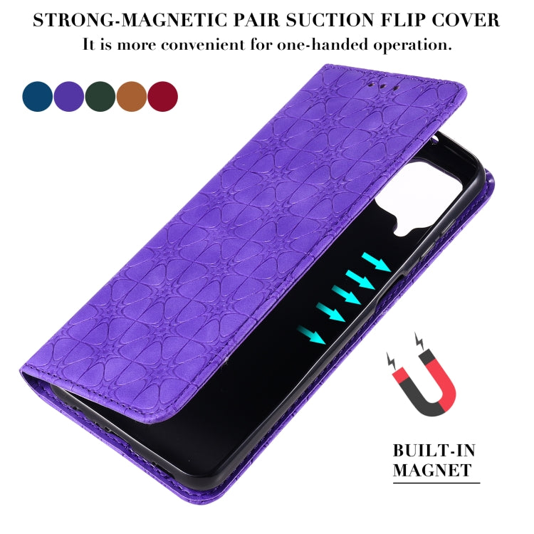 For Samsung Galaxy A12 Lucky Flowers Embossing Pattern Magnetic Horizontal Flip Leather Case with Holder & Card Slots